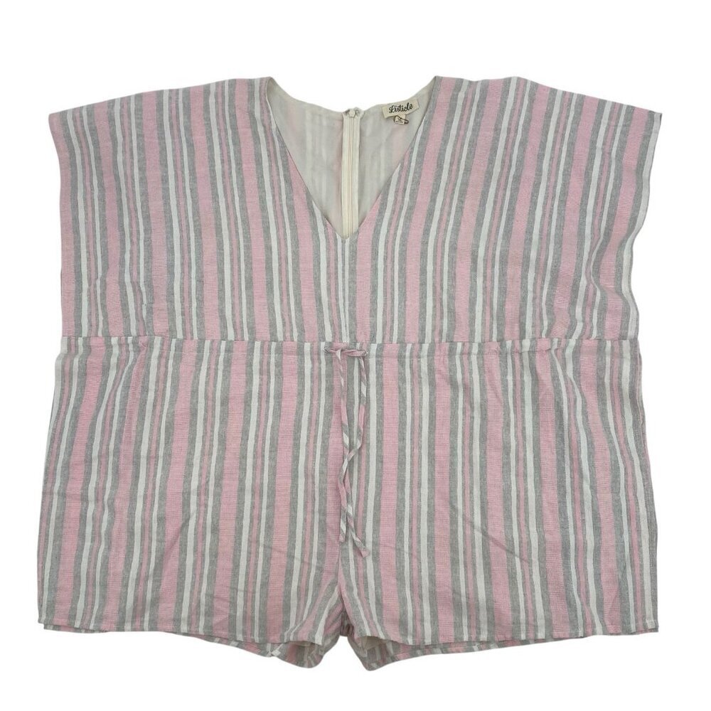Listicle Women's Size L Striped Romper Pink Gray White Tie Waist Boho
